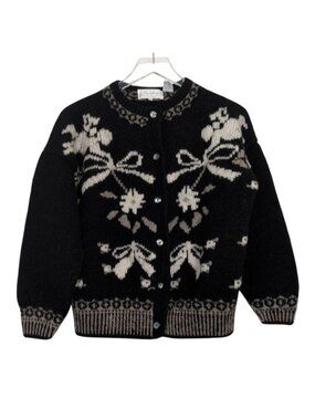 Jayson Younger Floral Cardigan Womens Size Large Black 100% Wool Cottagecore